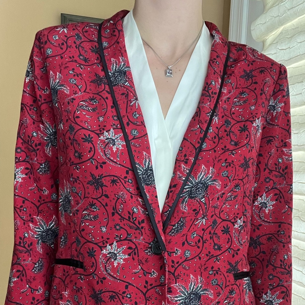 Anthropologie Burgundy Floral Brocade Blazer